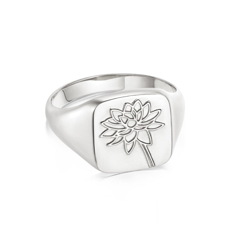 Water Lily Signet Ring Sterling Silver