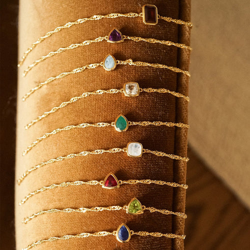 White Topaz April Birthstone Charm Bracelet 18ct Gold Plate