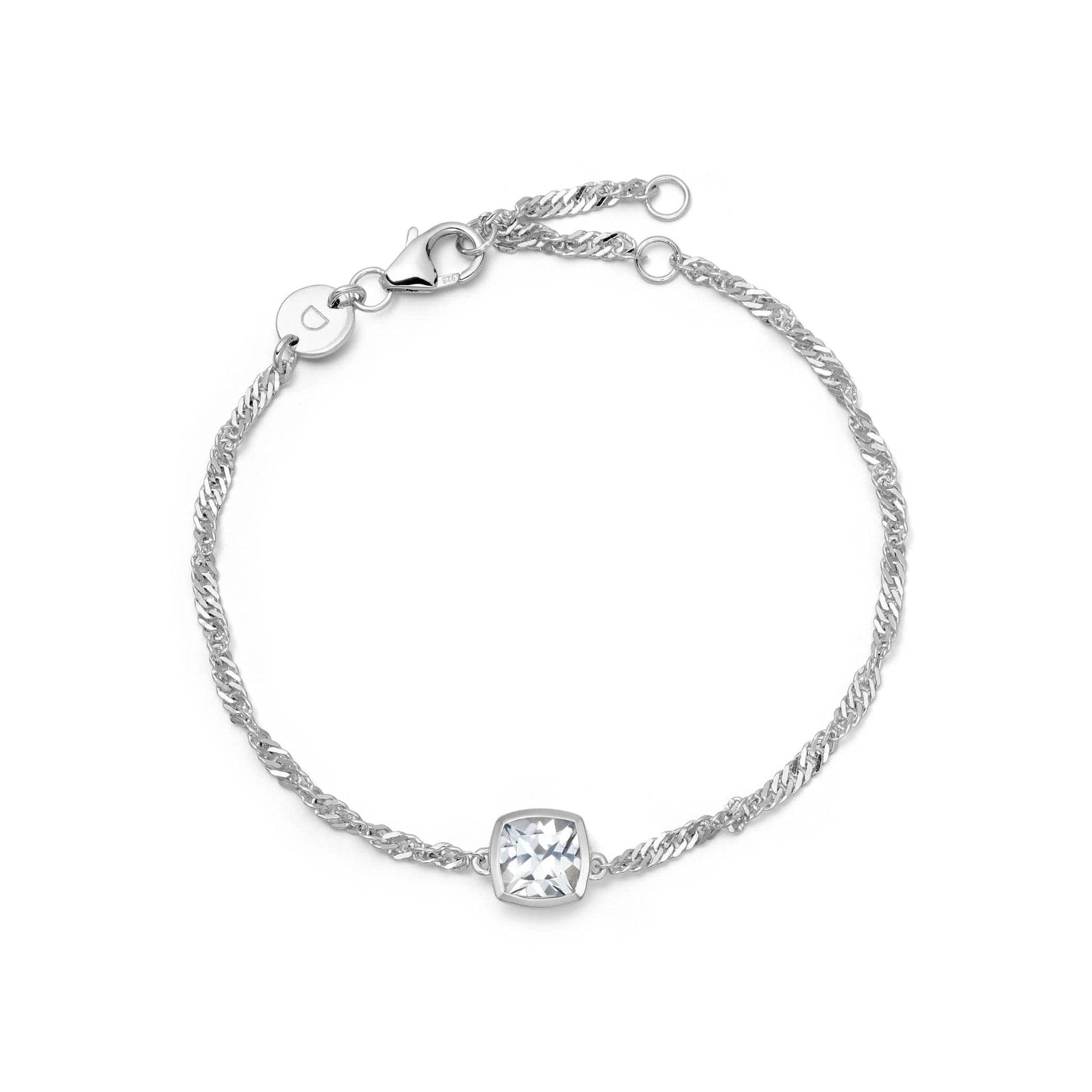 White Topaz April Birthstone Charm Bracelet Sterling Silver