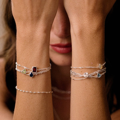 White Topaz April Birthstone Charm Bracelet Sterling Silver