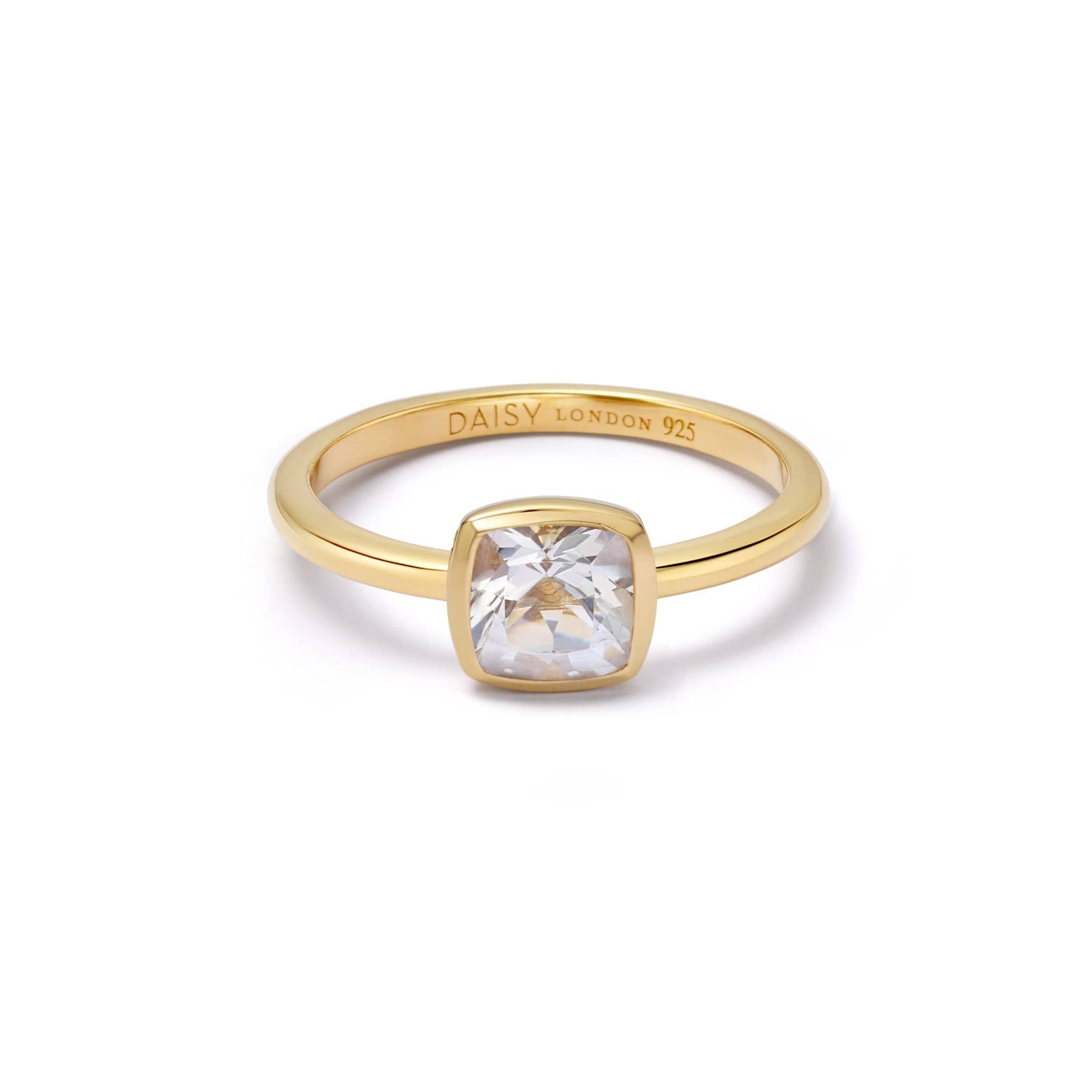 White Topaz April Birthstone Ring 18ct Gold Plate