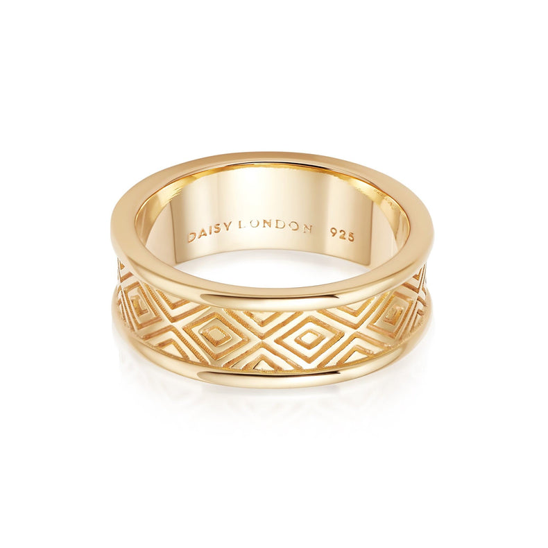 Aztec Engraved Chunky Ring 18ct Gold Plate recommended
