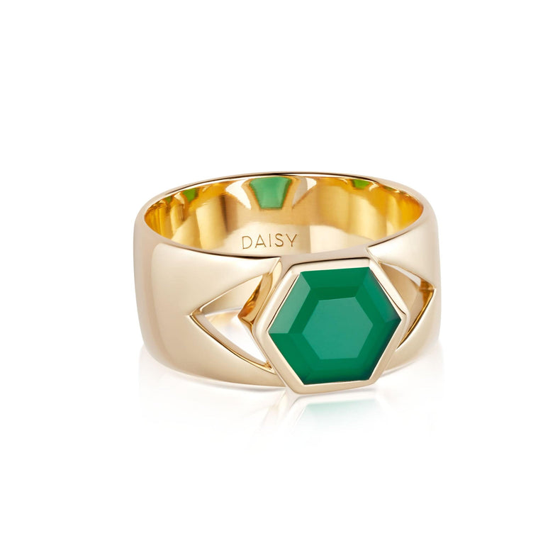 Beloved Bold Green Onyx Band Ring 18ct Gold Plate recommended