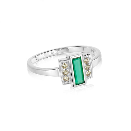 Beloved Green Onyx Baguette Ring Sterling Silver recommended