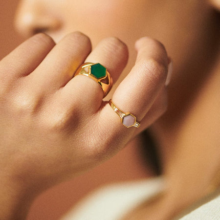 Beloved Bold Green Onyx Band Ring 18ct Gold Plate recommended