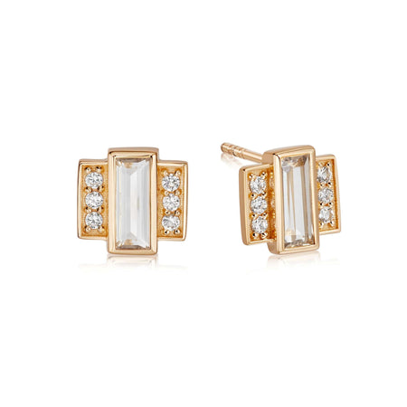 Beloved White Topaz Baguette Stud Earrings 18ct Gold Plate recommended