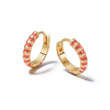 Coral Fine Stripe Huggie Hoop Earrings 18ct Gold Plate recommended