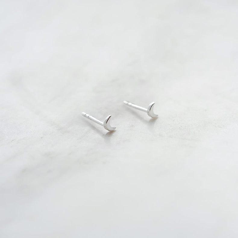 Crescent Moon Stud Earrings Sterling Silver
