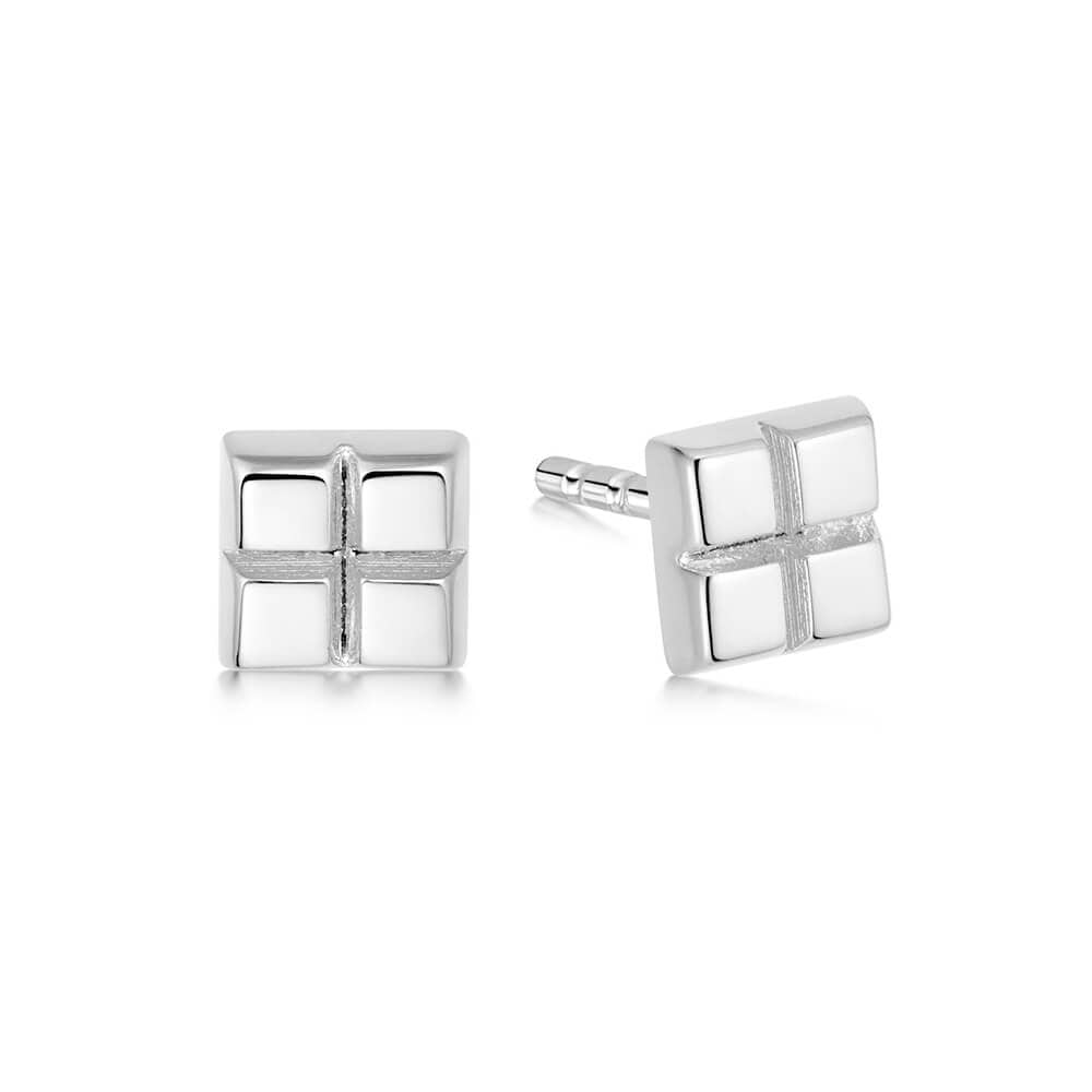Cube Stud Earrings Sterling Silver Daisy London