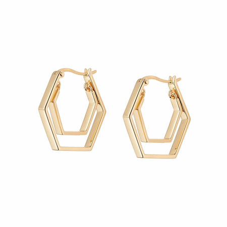 Double Hexagon Hoop Earrings 18ct Gold Plate recommended