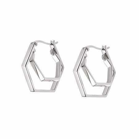 Double Hexagon Hoop Earrings Sterling Silver recommended