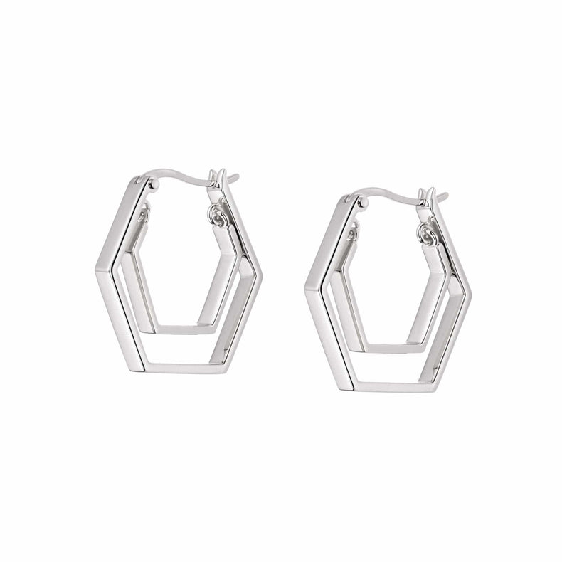 Double Hexagon Hoop Earrings Sterling Silver recommended