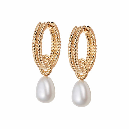 Double Rope Pearl Drop Earrings 18ct Gold Plate recommended