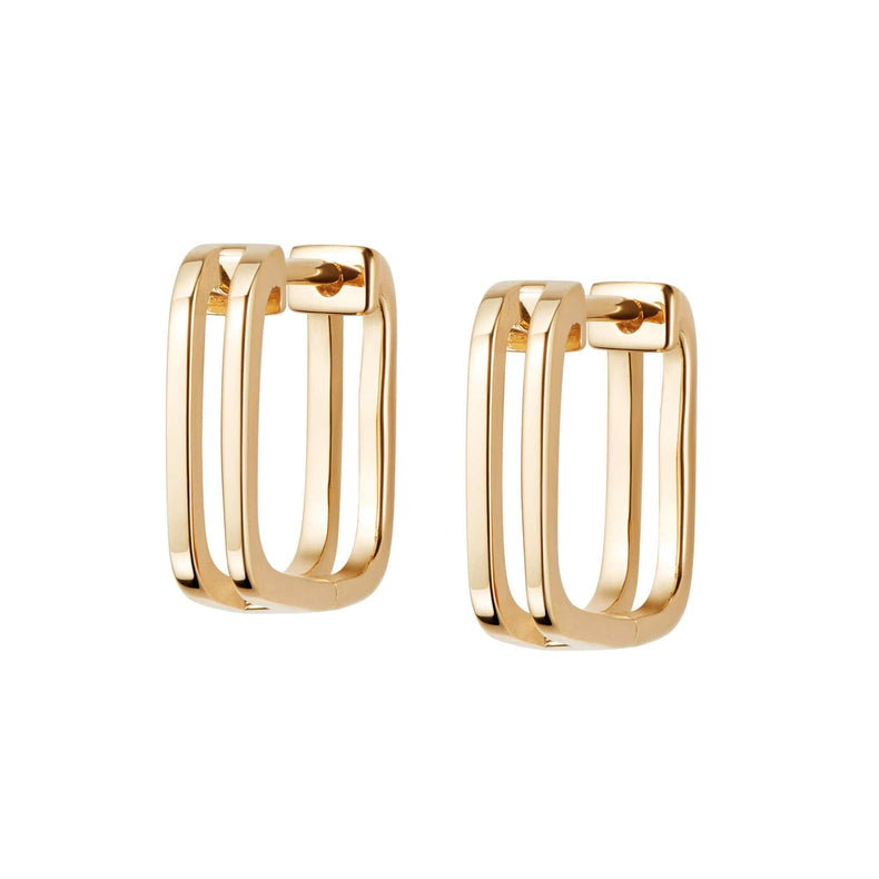 Double Square Huggie Hoop Earrings 18ct Gold Plate