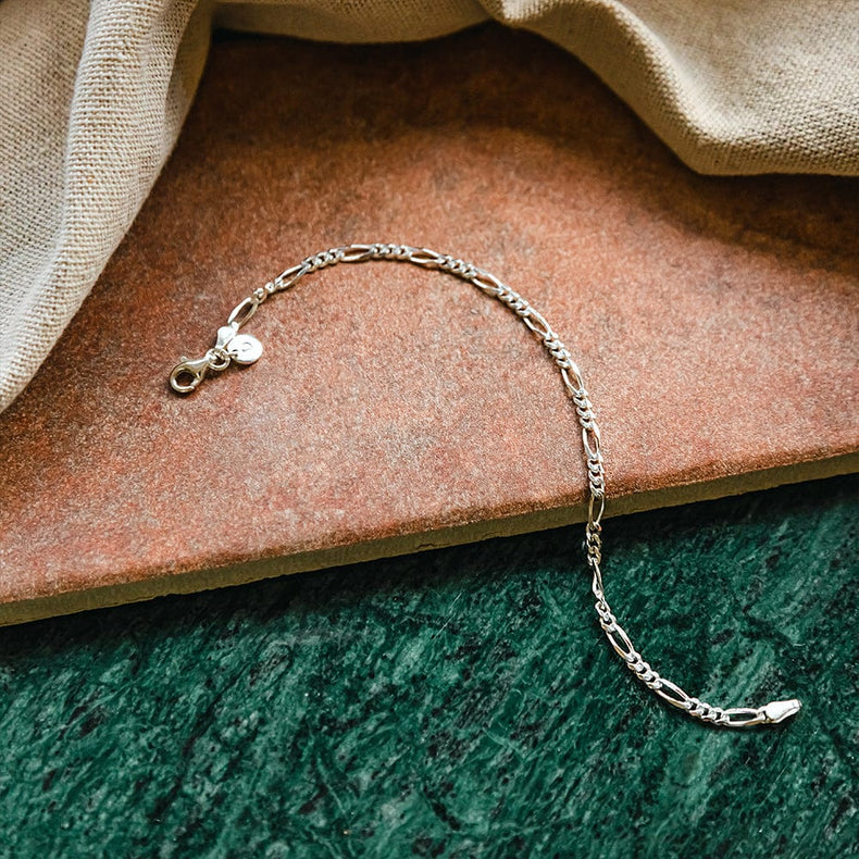 Fine Figaro Chain Bracelet Sterling Silver