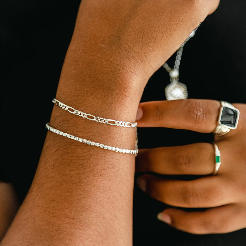 Fine Figaro Chain Bracelet Sterling Silver