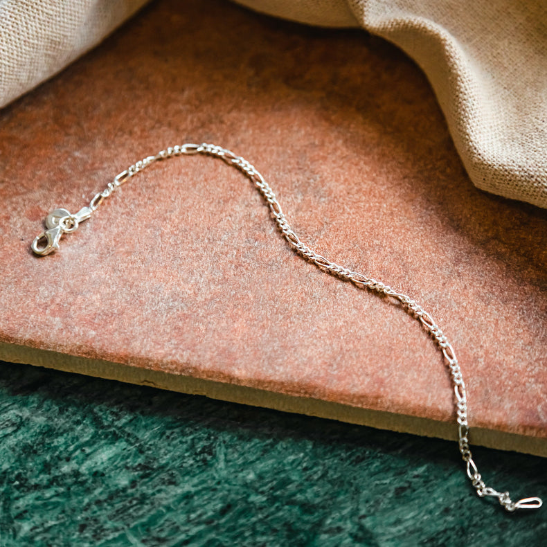 Thin Figaro Chain Bracelet Sterling Silver