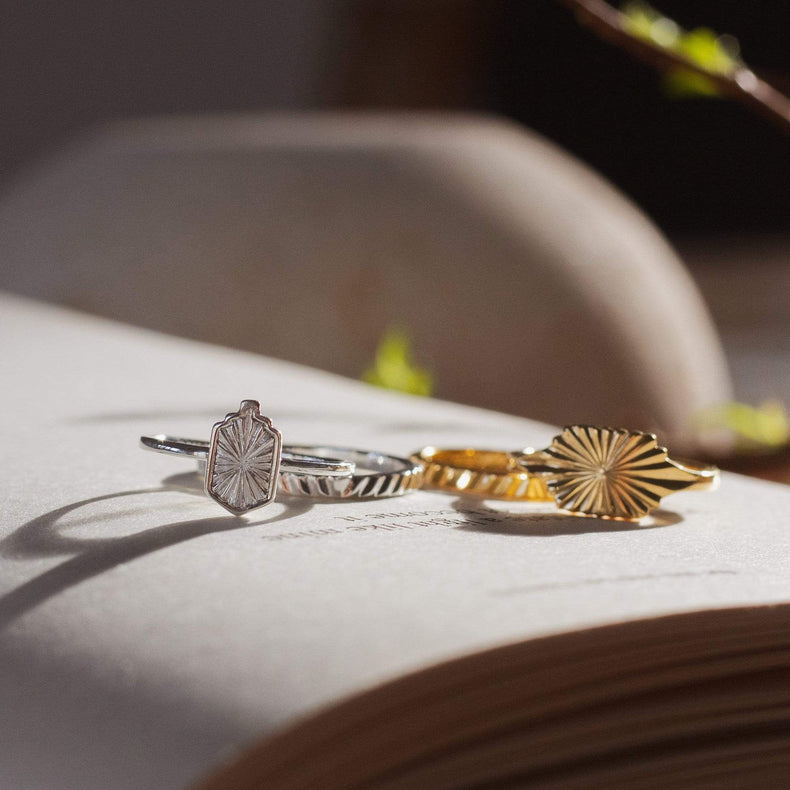 Estée Lalonde Mini Sunburst Shield Ring Sterling Silver