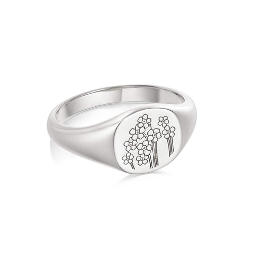 Forget Me Not Signet Ring Sterling Silver