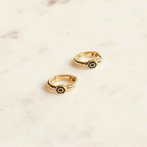 Hexagon Palm Huggie Earrings 18ct Gold Plate