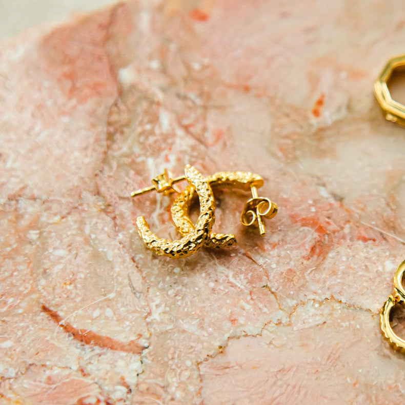 Coral Midi Hoop Earrings 18ct Gold Plate