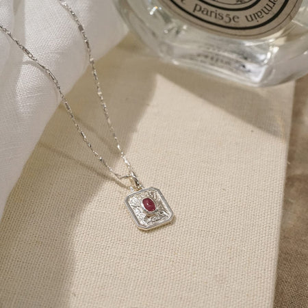 July Ruby Birthstone Necklace Sterling Silver recommended