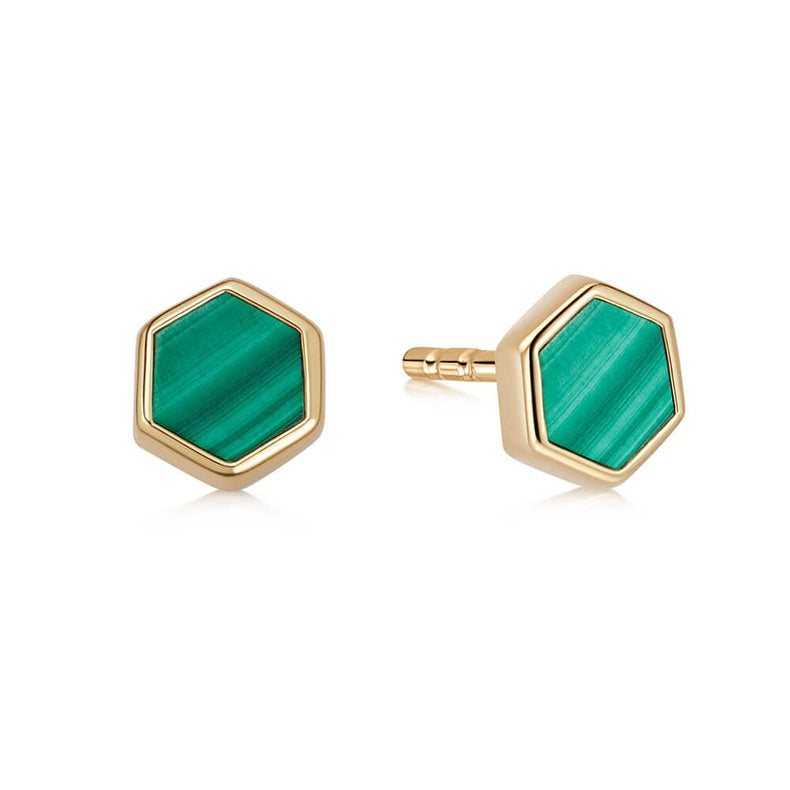 Malachite Hexagon Stud Earrings 18ct Gold Plate recommended