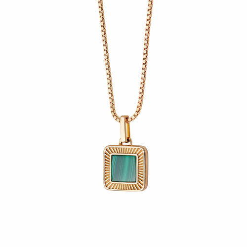 Malachite Palm Square Necklace 18ct Gold Plate