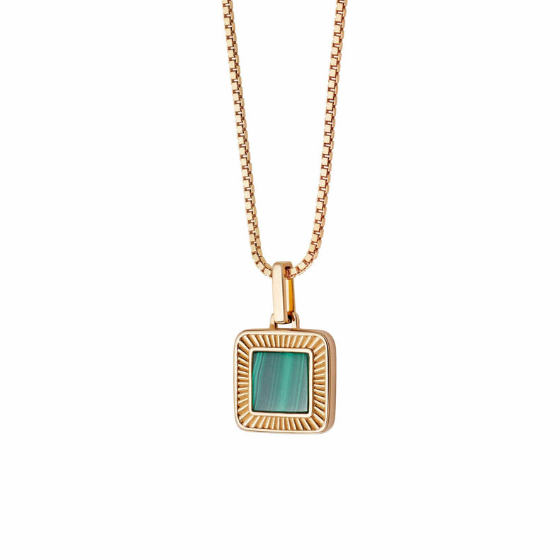 Malachite Palm Square Necklace 18ct Gold Plate
