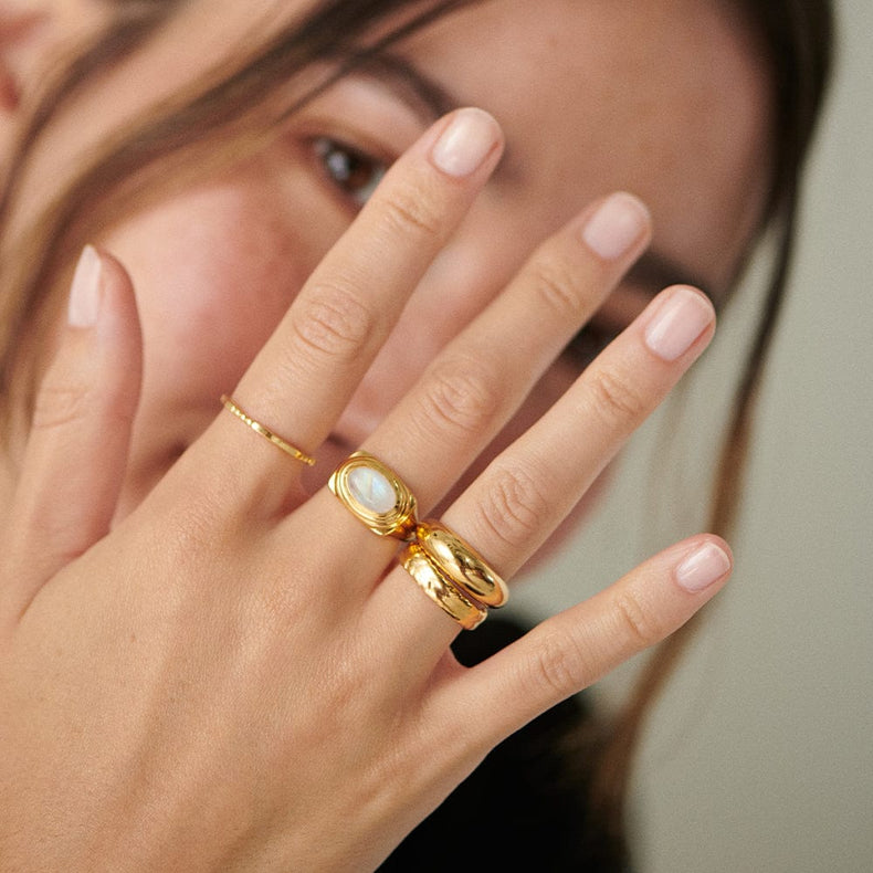 Moonstone Bold Ring 18ct Gold Plate