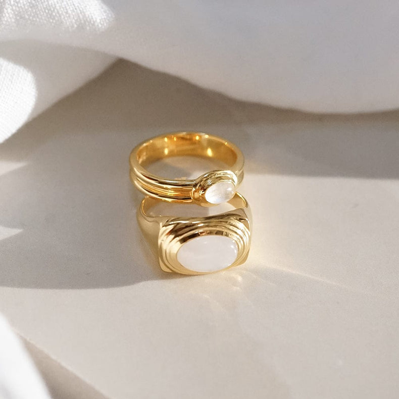 Moonstone Bold Ring 18ct Gold Plate
