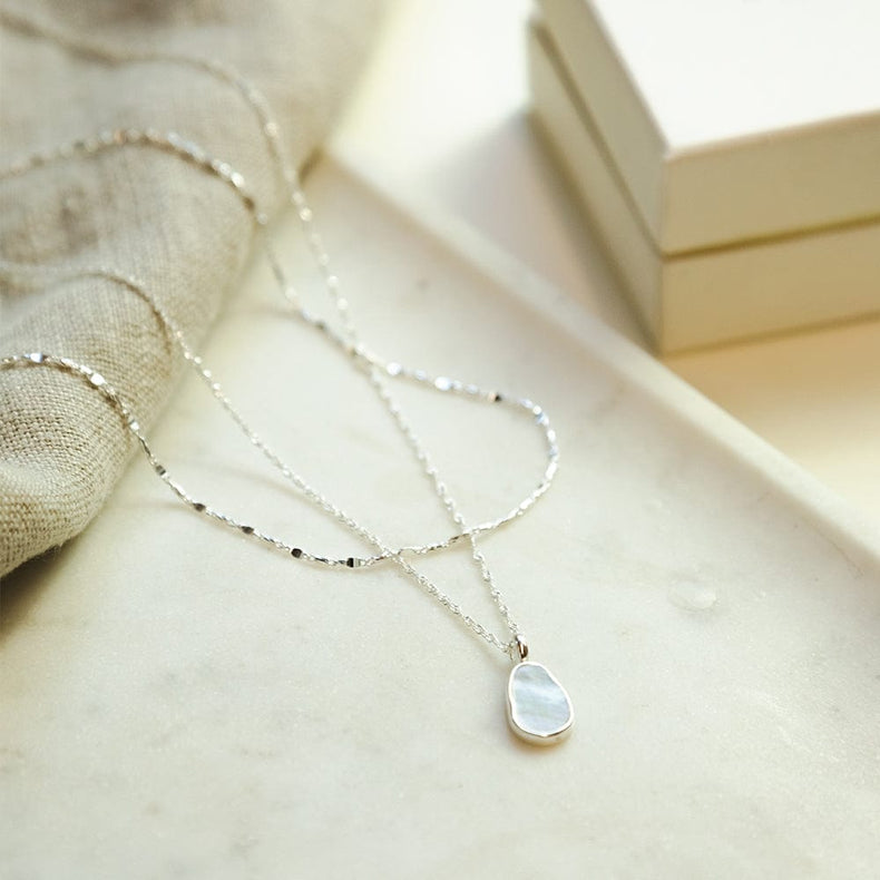 Mother Of Pearl Chain Layering Set Sterling Silver