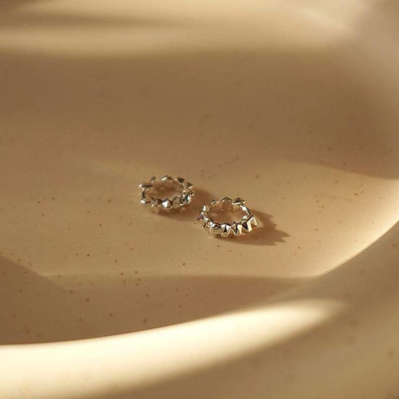 Studded Huggie Hoop Earrings Sterling Silver