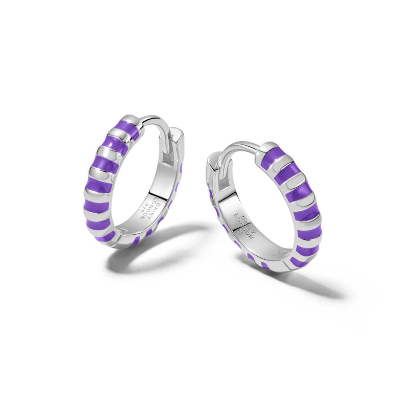 Purple Fine Stripe Huggie Hoop Earrings Sterling Silver recommended