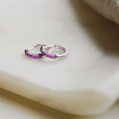 Purple Stripe Huggie Hoop Earrings Sterling Silver