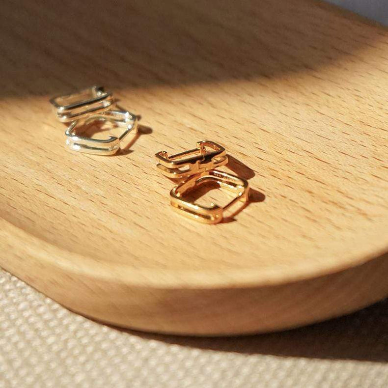 Double Square Huggie Hoop Earrings 18ct Gold Plate