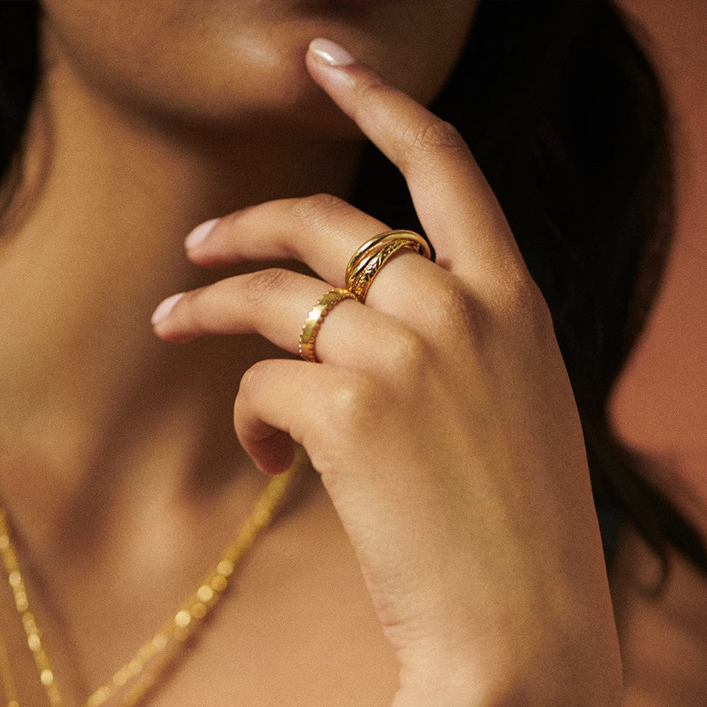 10k Yellow Gold Beaded Knuckle Ring - Handcrafted Stacking Ring, Size 8