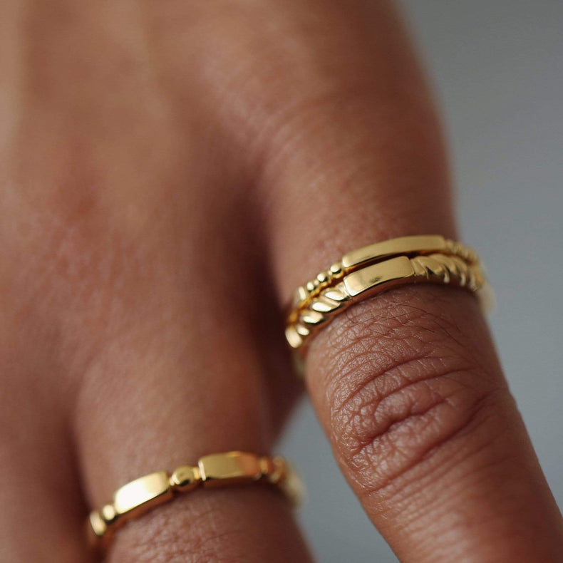 Bar & Ball Stacking Ring 18ct Gold Plate