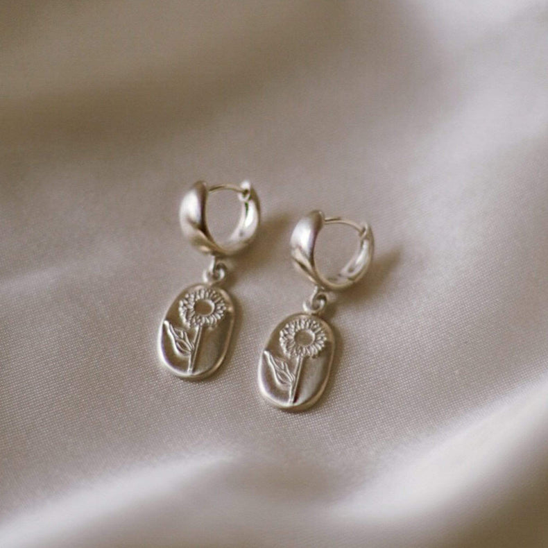Sunflower Drop Earrings Sterling Silver