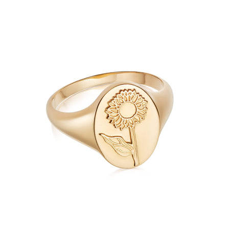 Sunflower Signet Ring 18ct Gold Plate recommended