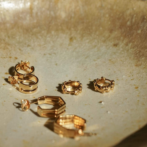 Dotted Huggie Hoop Earrings 18ct Gold Plate