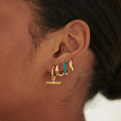 Teal Huggie Hoop Earrings 18ct Gold Plate