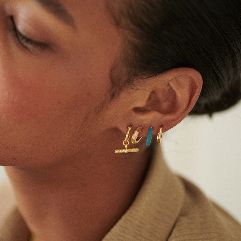 Teal Huggie Hoop Earrings 18ct Gold Plate