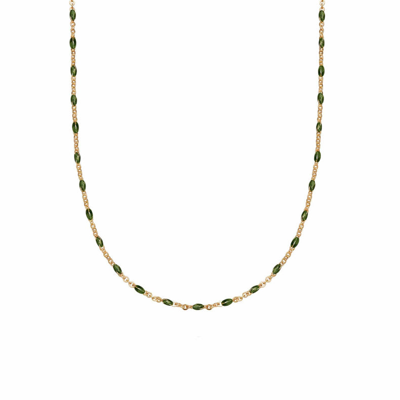 Treasures Green Beaded Necklace 18ct Gold Plate