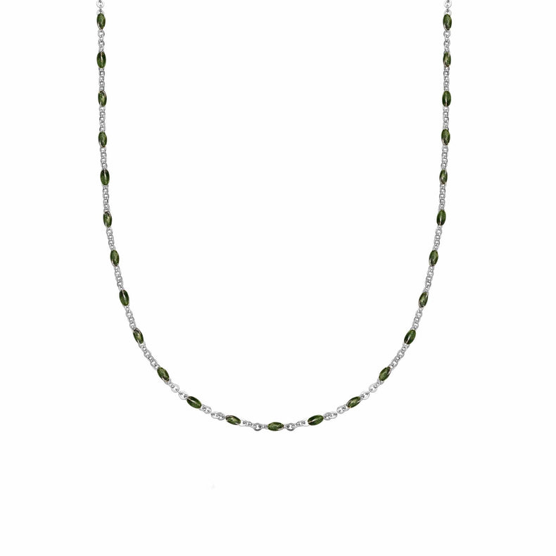 Treasures Green Beaded Necklace Sterling Silver