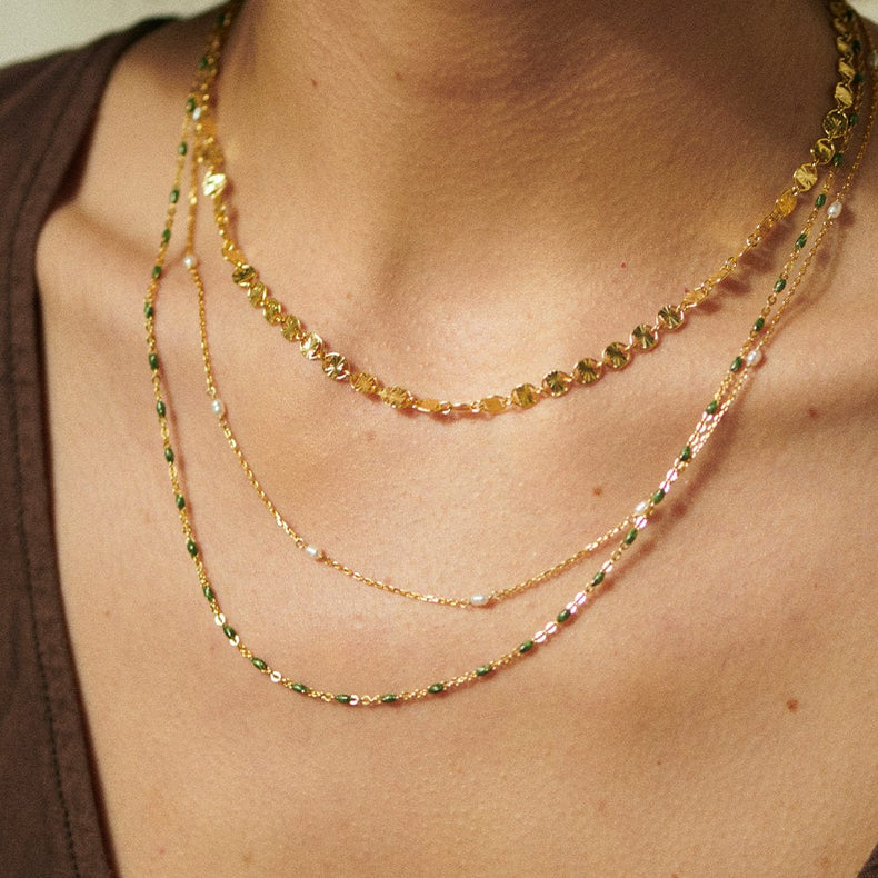 Treasures Green Beaded Necklace 18ct Gold Plate