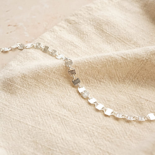 Textured Sunburst Chain Bracelet Sterling Silver