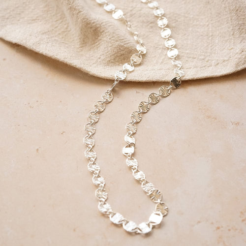 Textured Sunburst Chain Necklace Sterling Silver