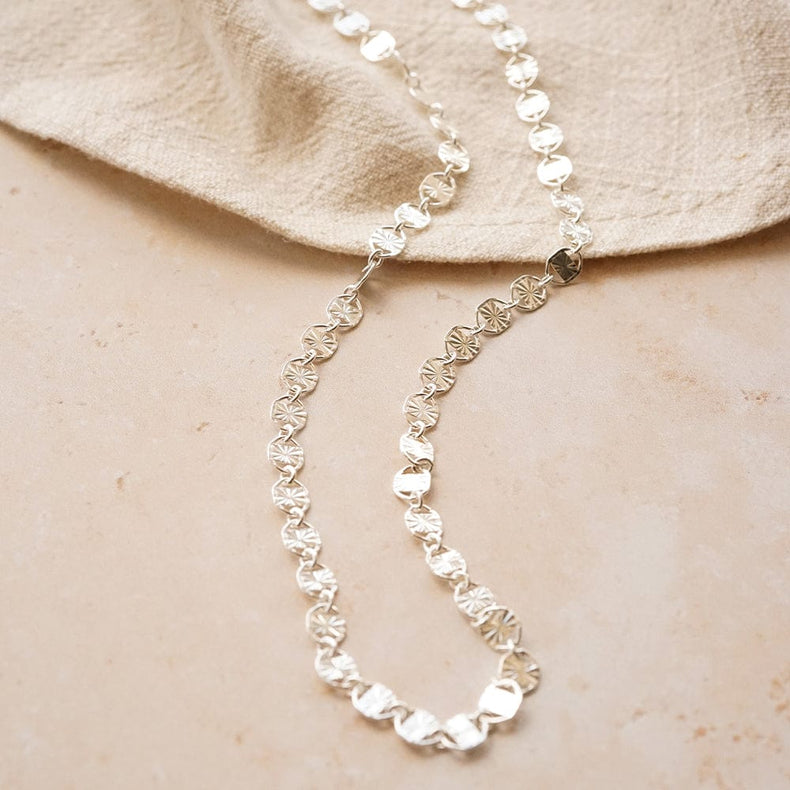 Textured Sunburst Chain Necklace Sterling Silver