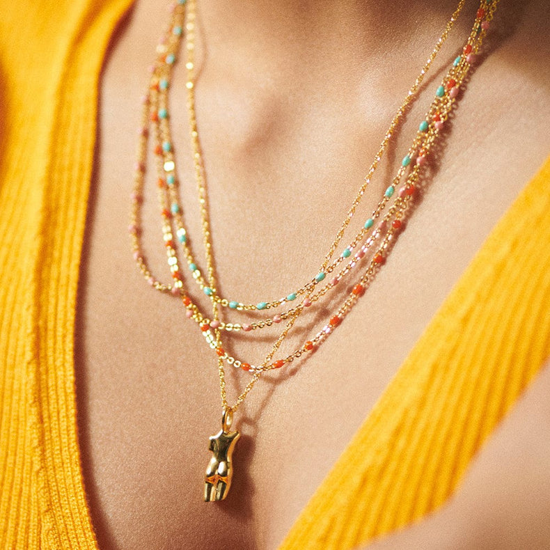 Treasures Pink Beaded Necklace 18ct Gold Plate